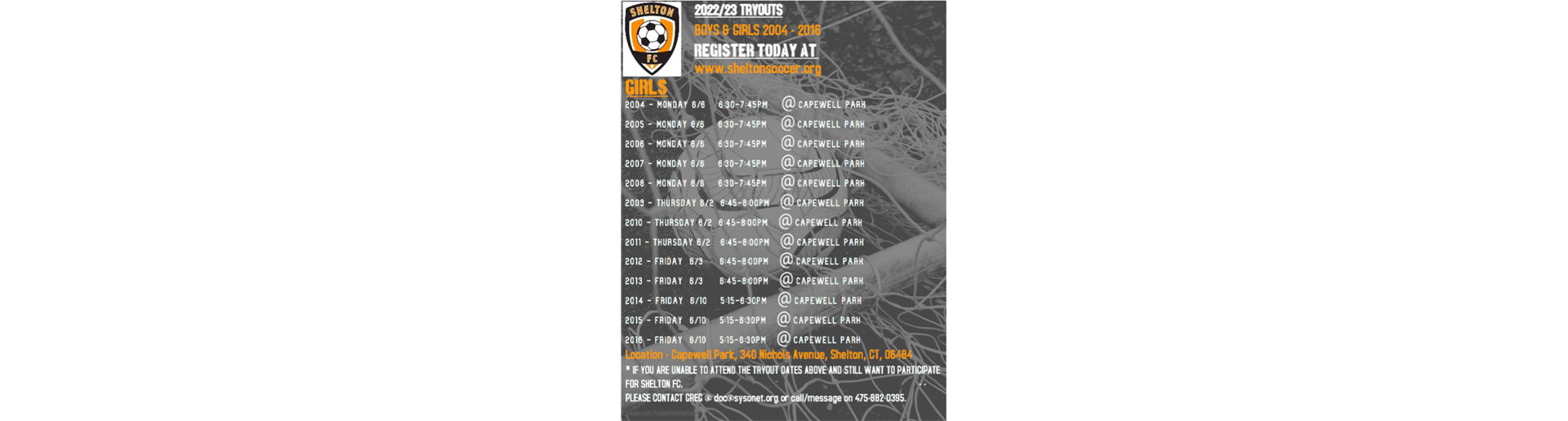 UPCOMING Shelton FC Girls 2022/23 Tryouts. SIGN UP NOW!